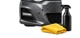 Car bumper with cleaning supplies for road residue