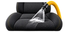 Upholstery extraction nozzle cleaning a fabric vehicle seat