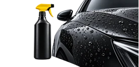 Ceramic spray sealant illustration with water beading on a car panel