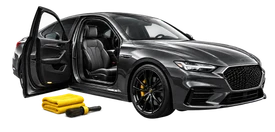 Full detail illustration showing a clean car exterior and open interior